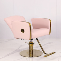 Fauteuil de salon hydraulique rose poudré et or, fauteuil de coiffure moderne avec repose-pieds chromé pour salons de coiffure et instituts de beauté