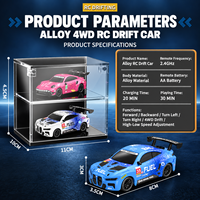Voiture de drift RC miniature 2,4 GHz 1:64 en alliage 4x4 haute vitesse avec télécommande et batterie rechargeable