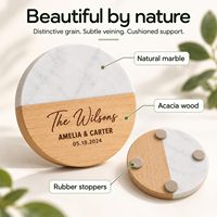 Sous-verres en marbre et en bois à prix d'usine, cadeau personnalisé gravé de qualité supérieure pour mariage, Noël, ou cadeau de pendaison de crémaillère