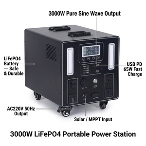 Station d'alimentation portable 3000W, générateur solaire 3072Wh, panneau solaire 600W intégré, LED, QC3.0 pour le camping, hors réseau, à domicile - Product Image 3