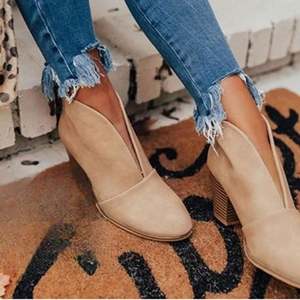 מגפי נשים קצרים אופנתיים לחורף, עם עקב עבה, בד פלנל, וקצה מחודד, בסגנון עץ, רבי מכר - Product Image 3