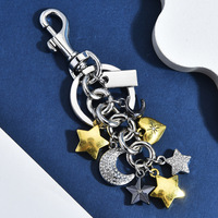 Porte-clés en alliage avec strass, motif étoile, lune et cœur, breloque décorative pour sac à main, clés, usage quotidien, cadeau pour femme
