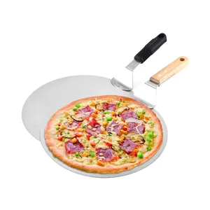 A3090 10 inç Pizza kürek ahşap saplı kek standları pişirme yapışmaz mutfak pişirme araçları paslanmaz çelik yuvarlak Pizza kürek