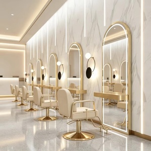 Espejo de Salón LED con Marco Dorado de Lujo, Espejo de Pared de Cuerpo Entero para Peluquería, Muebles para Salón de Belleza - Product Image 6