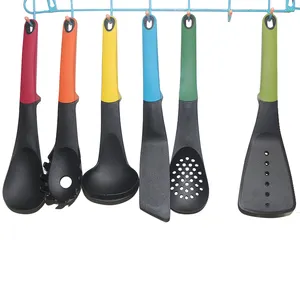 Silicone Cooking Utensils Kitchen Utensil Set 6 Pieces Natural Handle Cooking Tools Turner Tongs Spatula Spoon