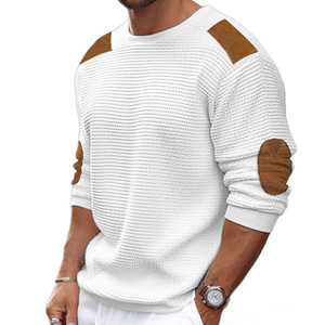 Suéter de Punto para Hombre, Cuello Redondo, Manga Larga, Diseño de Parches, Color Blanco, Corte Ajustado, para Otoño e Invierno - Product Image 5