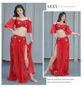 Nuovissimo Set di Costumi per Danza del Ventre Orientale di Alta Qualità con Paillettes Luccicanti per Esibizioni Baladi Folk Saidi - Product Image 2