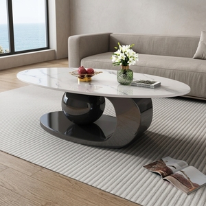 Mesa de Centro de Estilo Moderno con Base de Acero y Tapa de Piedra, Diseño Elegante y Convertible, Mueble para Sala de Estar - Product Image 2