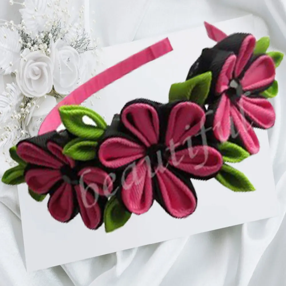 High Quality Hand Made Beautiful Grosgrain Ribbon Flower Bow Headband children Girls Kids Hair Hoop Hair Accessories