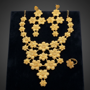 Juego de Collares Largos Chapados en Oro de 14K, 18K y 24K al por Mayor, Joyería India con Diseño Floral, Joyería de Moda Chapada en Oro sobre Latón - Product Image 4