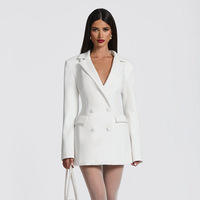 Robe de costume élégante pour femmes, printemps-automne, couleur unie, col en V profond, taille cintrée, poche rembourrée décorative