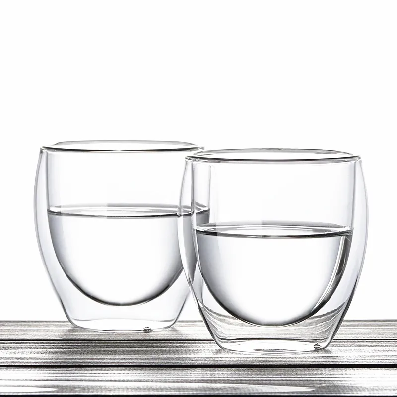 Tasse en verre transparent à double paroi en borosilicate de 250ml de petite taille pour café et crème glacée