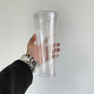 Vasos de Plástico Transparente de Doble Pared de 24 oz, Tipo Bola de Nieve, con Tapa y Tapón de Color, con Orificio en la Base - Product Image 2