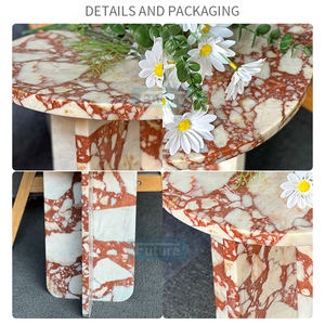 Mesa auxiliar de mármol rojo Calacatta de lujo con zócalo natural moderno, mesa de té, mesa de centro para sala de estar, dormitorio, decoración del hogar - Product Image 5