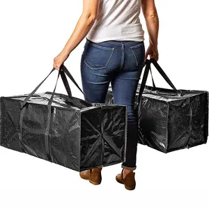 Extra Large Black Heavy Duty Traveling Pp Woven Bags Storage Bag With Zippers