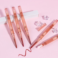 Lápiz Labial Vegano de Doble Punta Mate y Cremoso de Marca Privada, Venta al por Mayor, Delineador de Labios y Brocha 2 en 1, Maquillaje a Prueba de Agua