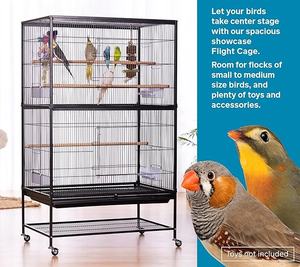 Kandang Burung Besi Tempa dengan Dudukan, Kandang Burung Hitam, 31-Inci kali 20-1/2-Inci kali 53-Inci, Rumah untuk Beberapa Parkit - Product Image 3