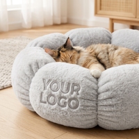 Lit pour animaux de compagnie en peluche douce, rond, fleur, lit pour chat mignon, matelas pour animaux de compagnie, nid de sommeil pour chiot, grotte