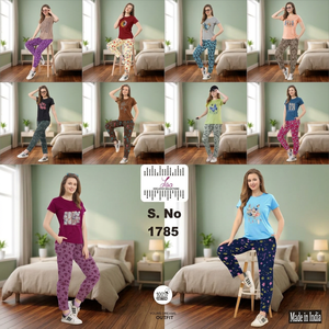 Conjunto de Pijama Estampado 100% Algodón para Mujer, Talla Grande, Camiseta de Manga Corta y Pantalones, Ropa de Dormir para Verano - Product Image 3