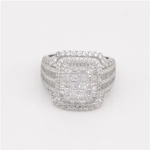 Круглое кольцо из муассанита квадратной формы, серебряный материал, позолоченные кольца в стиле хип-хоп, мужские модные украшения