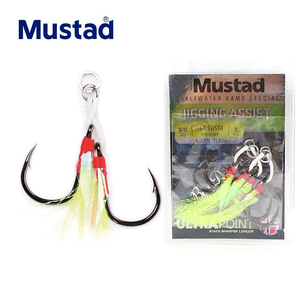 MUSTAD 2 Set/bag Jig señuelo anzuelo de asistencia de pesca 100% producto Original Jigbait gancho pluma longitud <span class=keywords><strong>desigual</strong></span> inequidad - Product Image 1