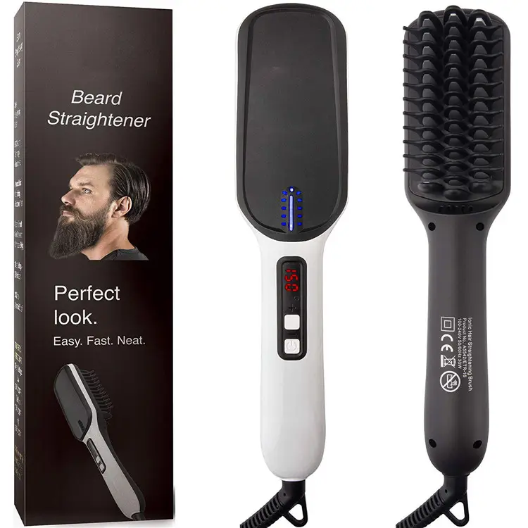 Dropshipping Professional Beard Straightening Brush Electric Ionic Hair Straightener Brush Men Beard Straightener