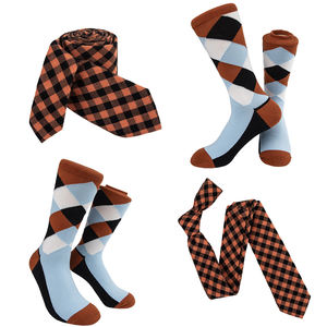 Kaus kaki dan dasi katun kotak-kotak oranye hitam pria warna-warni kustom grosir Set untuk pesta pernikahan - Product Image 4