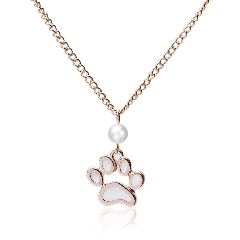 Nieuwe Collectie Leuke Hond Liefhebbers Sieraden Wit Emaille Huisdier Poot Hanger Met Parel Ketting Rose Gouden Sieraden