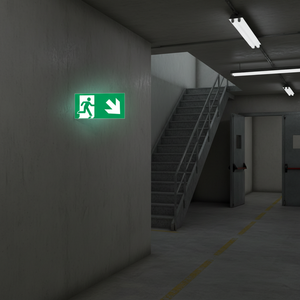 Uscita di emergenza verso il basso segno freccia destra-480 in alluminio luminescente * 250mm - Product Image 3
