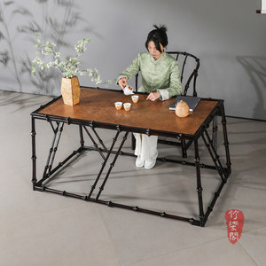 <b>Bamboo</b> Coffee <b>Table</b> Lacquered Rattan Top Chinese Style Handmade Living Room Furniture - Product Image 4