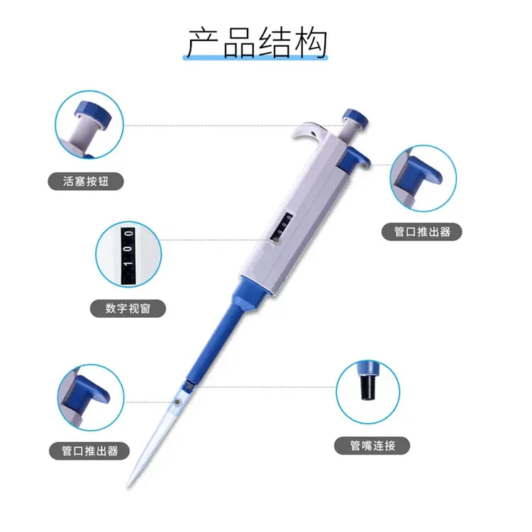 Micropipeta de canal único ajustable Resistencia química Pipeta manual de laboratorio