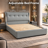 Lit Moderne Gris en Cuir Écologique avec Éclairage à Capteur, Cadre Réglable, Lit Plateforme de Luxe pour Hôtel, Villa, Chambre à Coucher