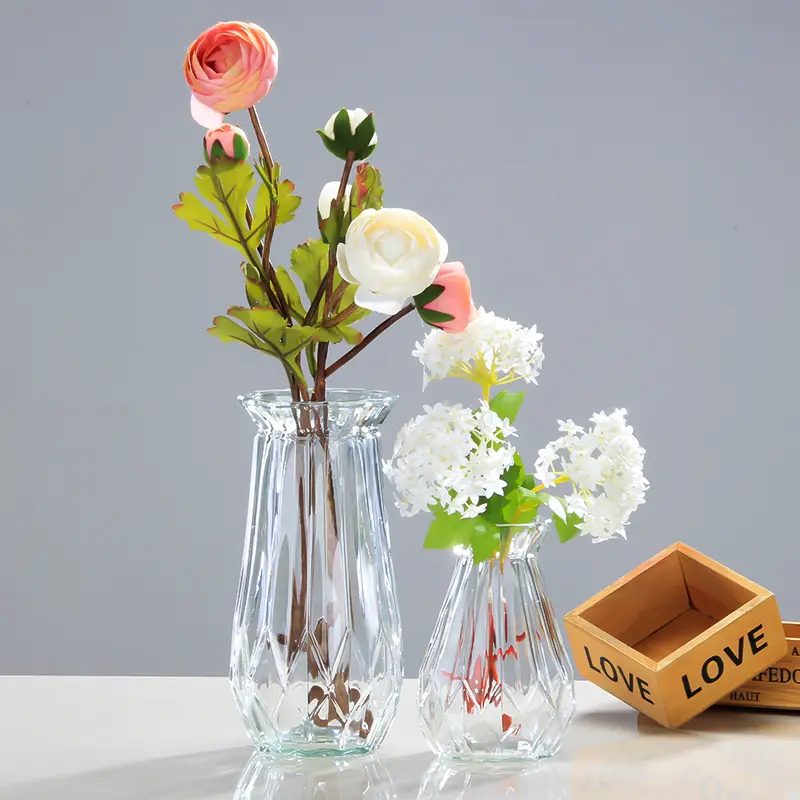 M630 nouvel arrivage Vase Transparent en diamant pour Table de mariage fleur herbe cristal clair Vase à fleurs artificielles séchées