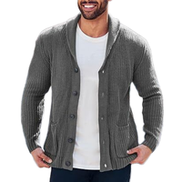 Pull cardigan à col châle pour homme, multicolores, boutonné, en tricot, avec poches