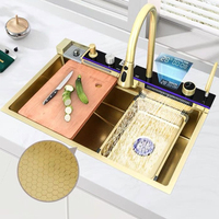 Grande Évier de Cuisine Multifonction en Acier Inoxydable 304 Anti-Rayures avec Robinet Cascade à Affichage Numérique Piano