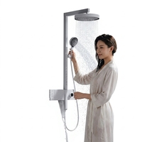 Ensemble de douche thermostatique à effet pluie avec touches piano brossées, 4 modes jet/massage, système de douche à température constante, blanc, pour salle de bain d'hôtel