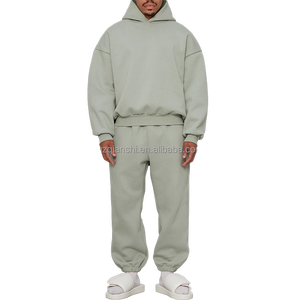 Qianshi Jogging Homme Sweat Suit Baggy Custom logo Straight Leg Sweatpants and Hoodie Set Blank Running Cotton <b>Tracksuit</b> for Men - Product Image 1