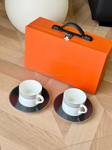 Hot Sale European Luxury <b>black</b> and white Circle Porcelain Tea Cup & Saucer Set With exquisite <b>gift</b> <b>box</b> for friend - Product Image 3