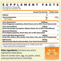 Complément alimentaire antioxydant en poudre à base de plantes, certifié GMP, marque privée OEM, sans sucre, 4000 mg de trans-resvératrol et de NAD