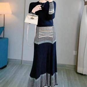 Oudina ชุด2ชิ้นเสื้อสเวตเตอร์<span class=keywords><strong>หางปลา</strong></span><span class=keywords><strong>กระโปรง</strong></span><span class=keywords><strong>ยาว</strong></span><span class=keywords><strong>แบบ</strong></span>ถักแบบลำลองสำหรับผู้หญิง - Product Image 2