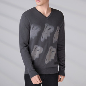 Custom LOGO OEM Men Sweater Manufacturer Jacquard <b>Pattern</b> Pullover Casual V Neck Jumper Winter Men <b>Knitted</b> Sweater - Product Image 4