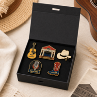Lot de badges émaillés personnalisés Nashville en gros, avec boîte cadeau, comprenant un pin's de guitare country Grand Ole Opry et un ensemble de badges souvenirs touristiques de Music City