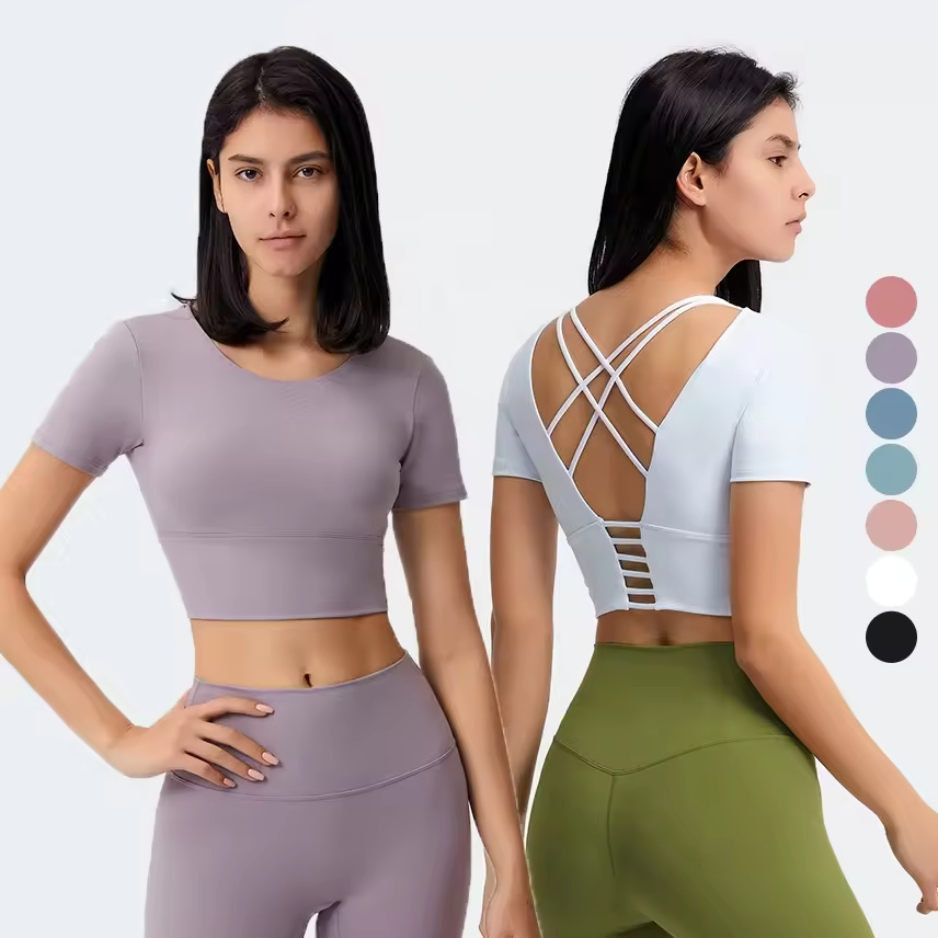 Custom Logo Women 7 Colors Cross Back Sports Yoga Shirt Lady Sexy Solid Color Running Clothes Female Quick Dry Fitness Vest