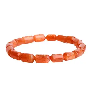 Venta al por mayor cristal natural oro Piedra del Sol cubo pulsera de cuentas arena Piedra del Sol Naranja original joyería de moda femenina pulsera