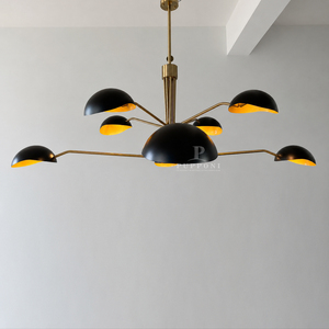 Lustre Sputnik multi-bras Art Déco, abat-jour en métal noir et or, luminaire suspendu pour salle à manger résidentielle, éclairage de projet - Product Image 4