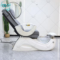 Fauteuil de pédicure et de manucure de luxe gris pour salon de beauté, sans plomberie, avec spa pour les pieds et fonction massage, avec cuve à jets