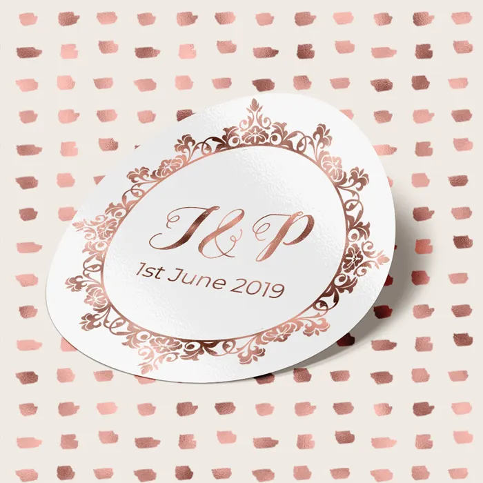 Custom Label Sheet Printable Rose Gold Foil Stamping Metallic Packaging Waterproof Round Metallized Sticky Stickers