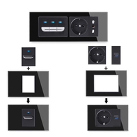 Enchufe de red de TV tipo UE/Reino Unido/FR, toma de corriente SA, USB tipo C, interruptor de botón pulsador de 1, 2, 3, 4 módulos y 2 vías, panel de cristal, combinación libre DIY