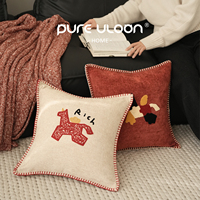 Housse de coussin de canapé moderne pour festival, motif animalier coloré brodé cheval, taie d'oreiller décorative pour salon et maison