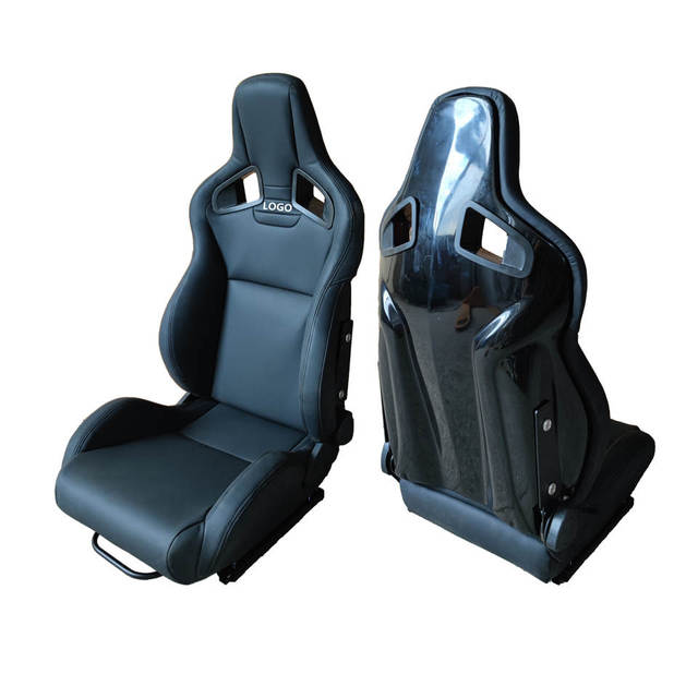 JBR 1039R Universal 2PCS Black Leather With Double Slider Sport Bukcet Racing Car Seats